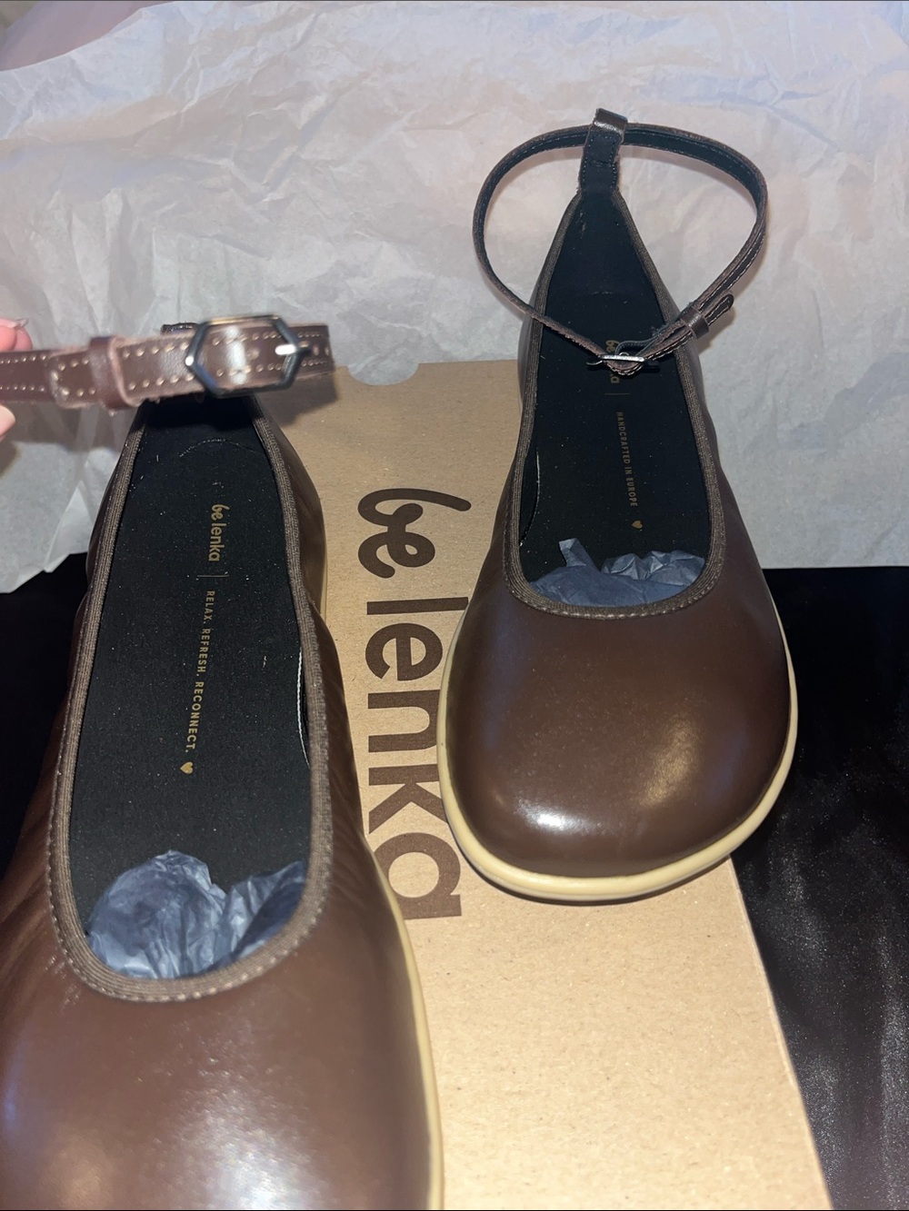 Be Lenka FLORENCE Dark Brown Leather Ballet Flat with Ankle-Strap - Picture 11 of 14